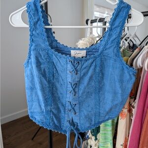 Japna Blue Lace-Up Crop Top